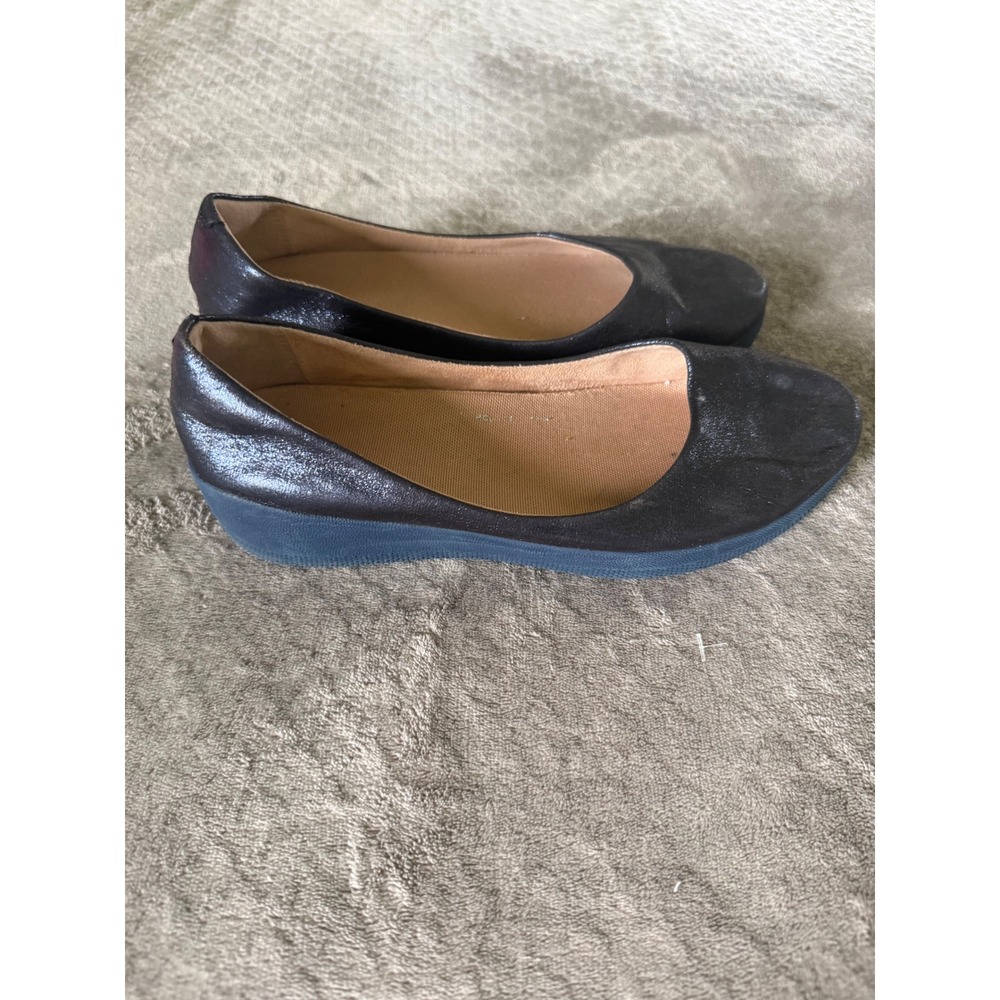 FitFlop Allegro Black Metallic Leather Ballet Flats Supercomff V88-399 Women 7.5